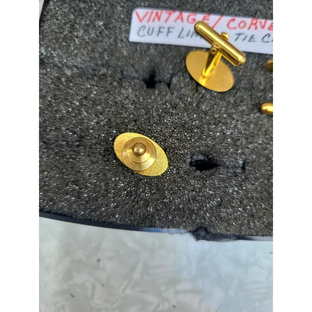 Vintage Goldtone Chevy Corvette Tie Clip And Cuff Links Set